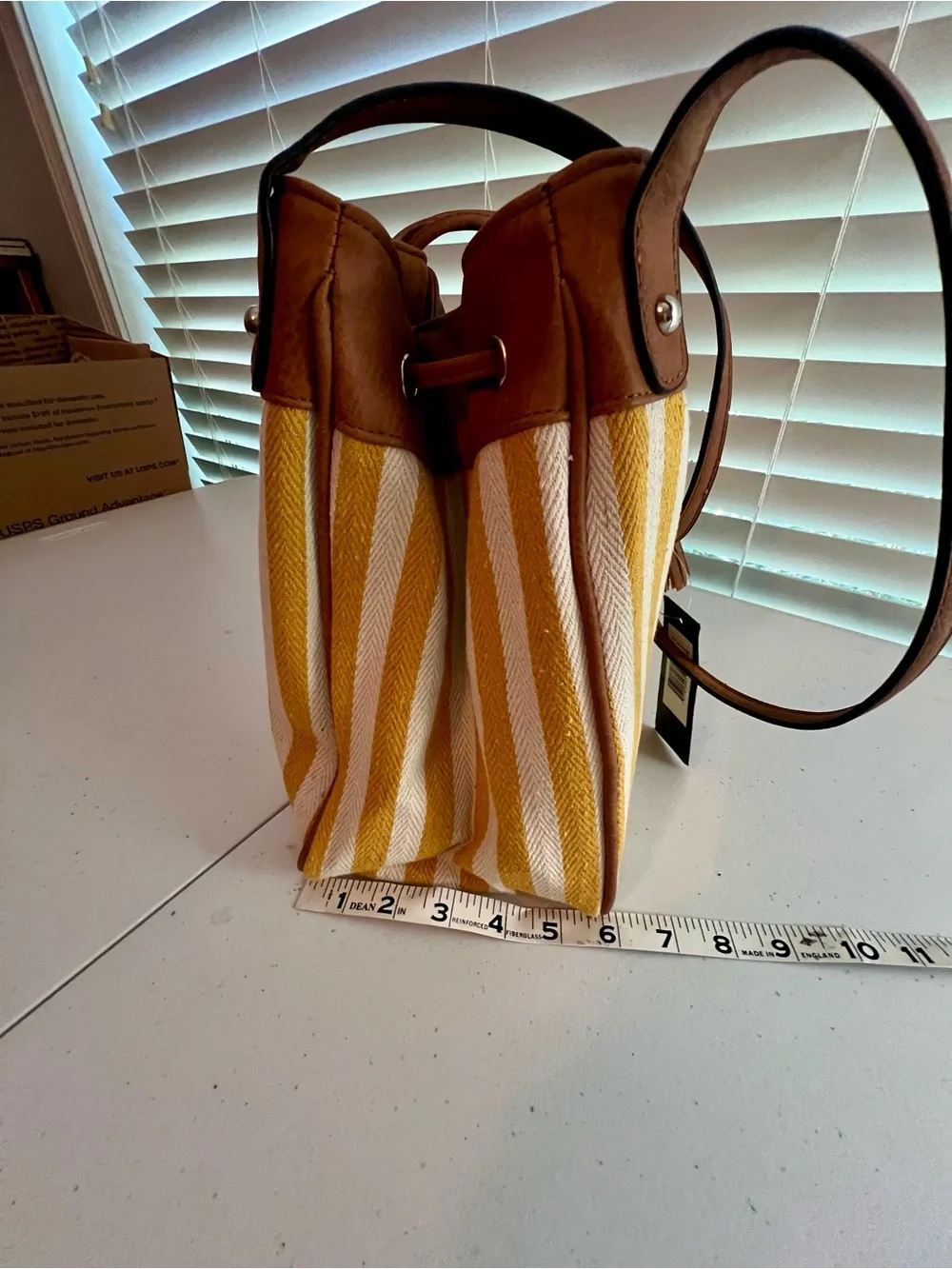 Bueno Yellow and White Striped Hobo with Brown Trim and Tassels